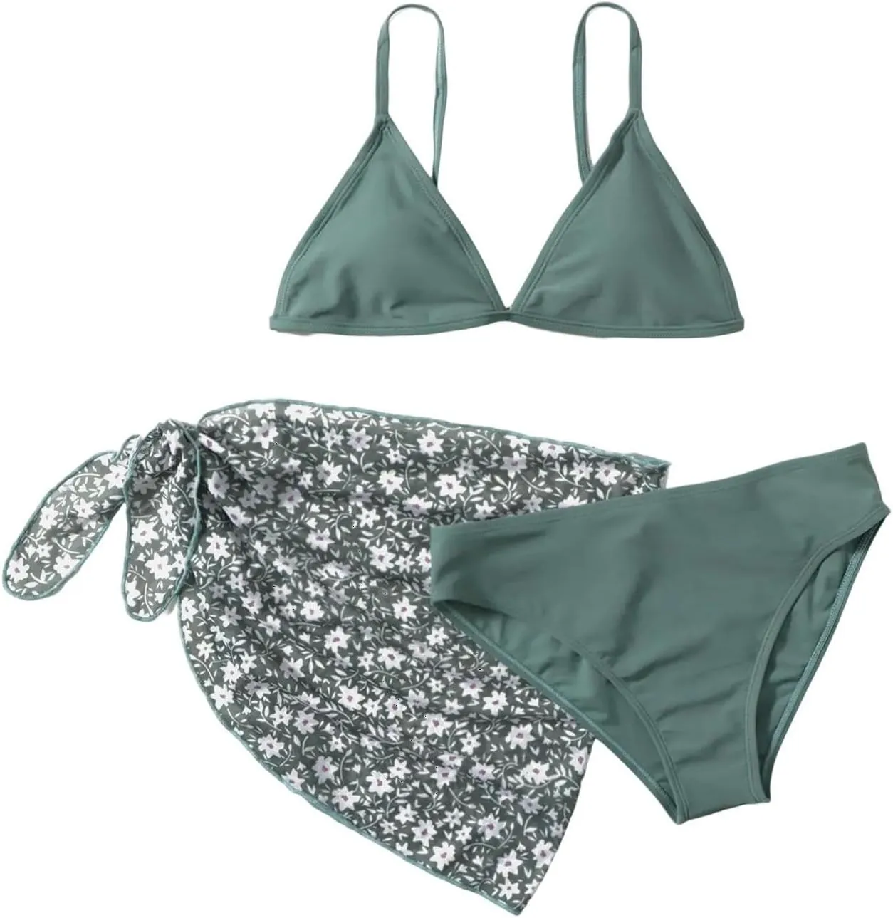 SHENHE Girl's 3 Piece Swimsuit Cute Spaghetti Strap Triangle Bikini with Ditsy Floral Print Cover Up Kid Bathing Suit