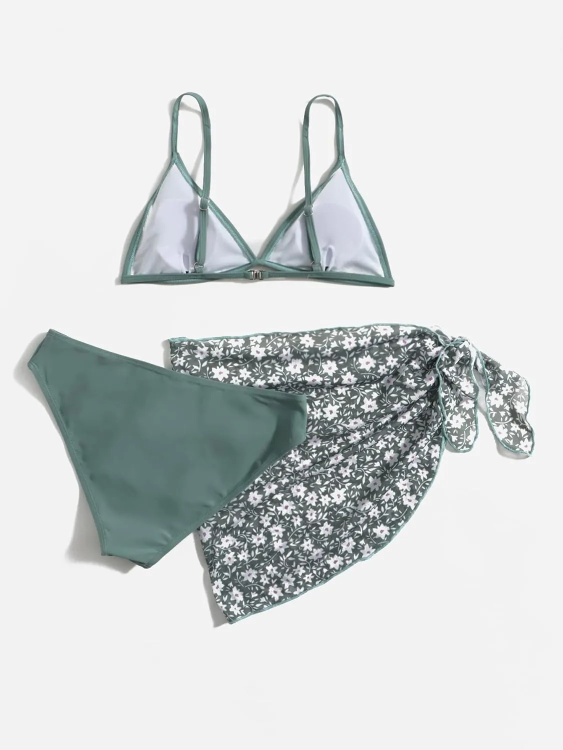 SHENHE Girl's 3 Piece Swimsuit Cute Spaghetti Strap Triangle Bikini with Ditsy Floral Print Cover Up Kid Bathing Suit