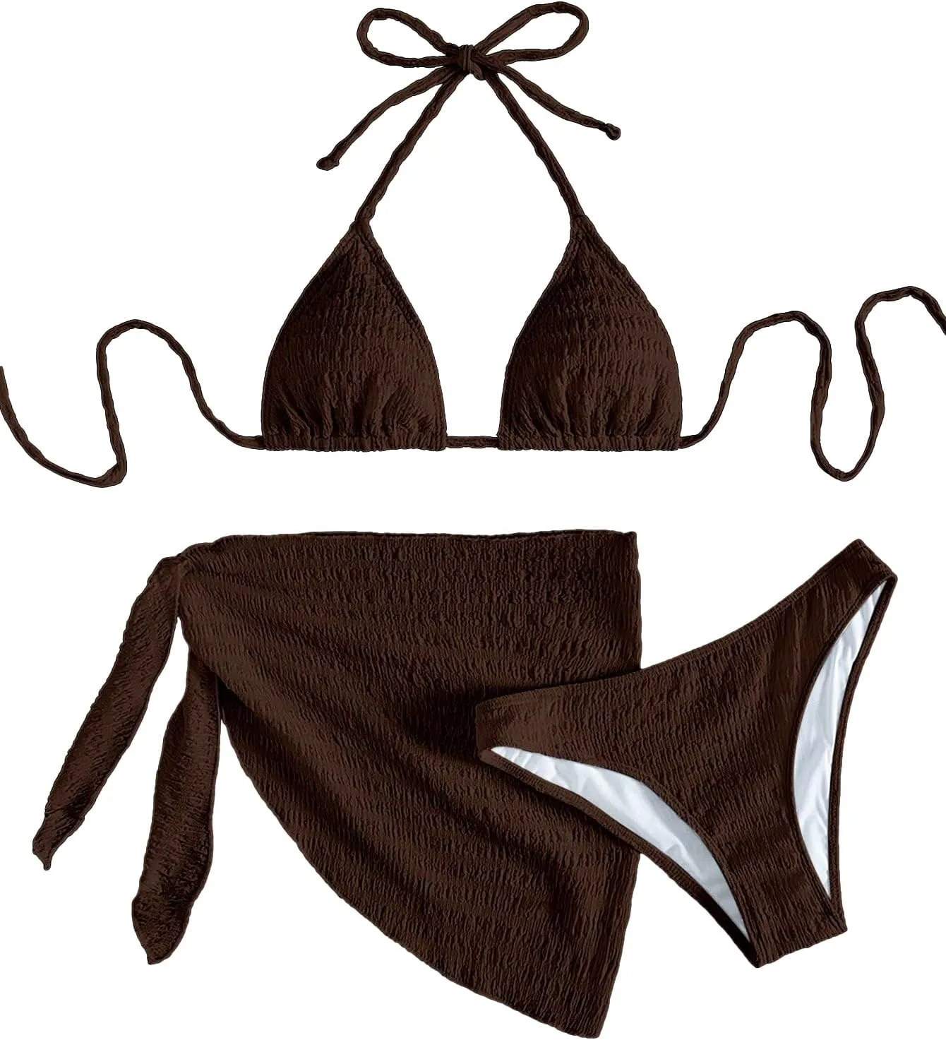 SHENHE Women's 3 Piece Textured High Cut Halter Triangle Bikini Swimsuit with Cover Up