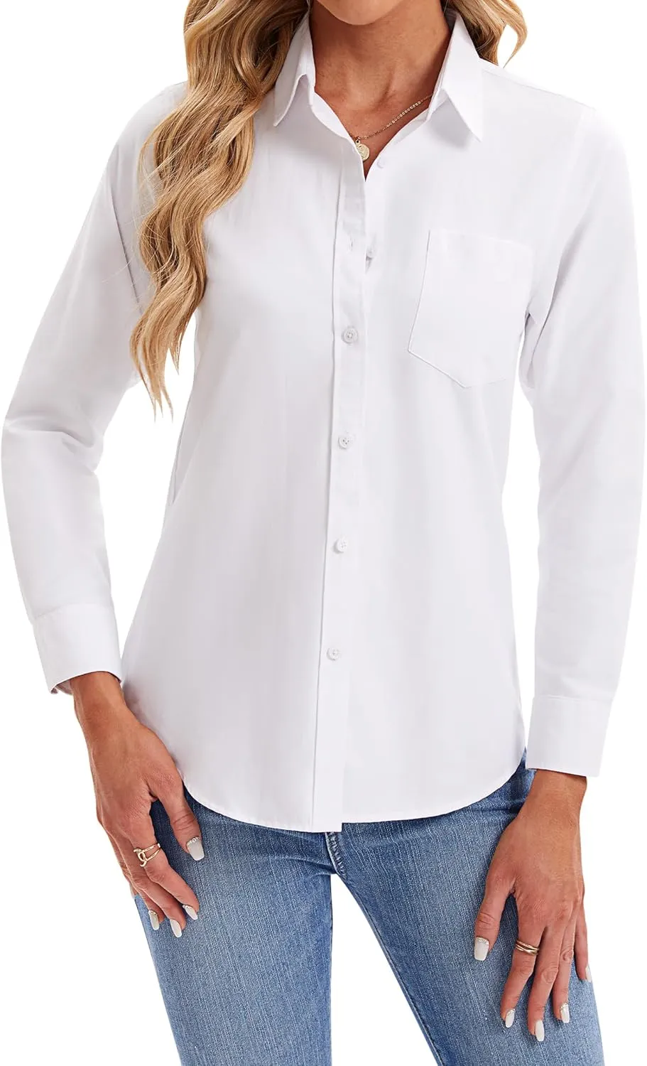 siliteelon Womens Button Down Shirts Long Sleeve Collared Office Work Blouses Tops with Pocket Oxford Shirts