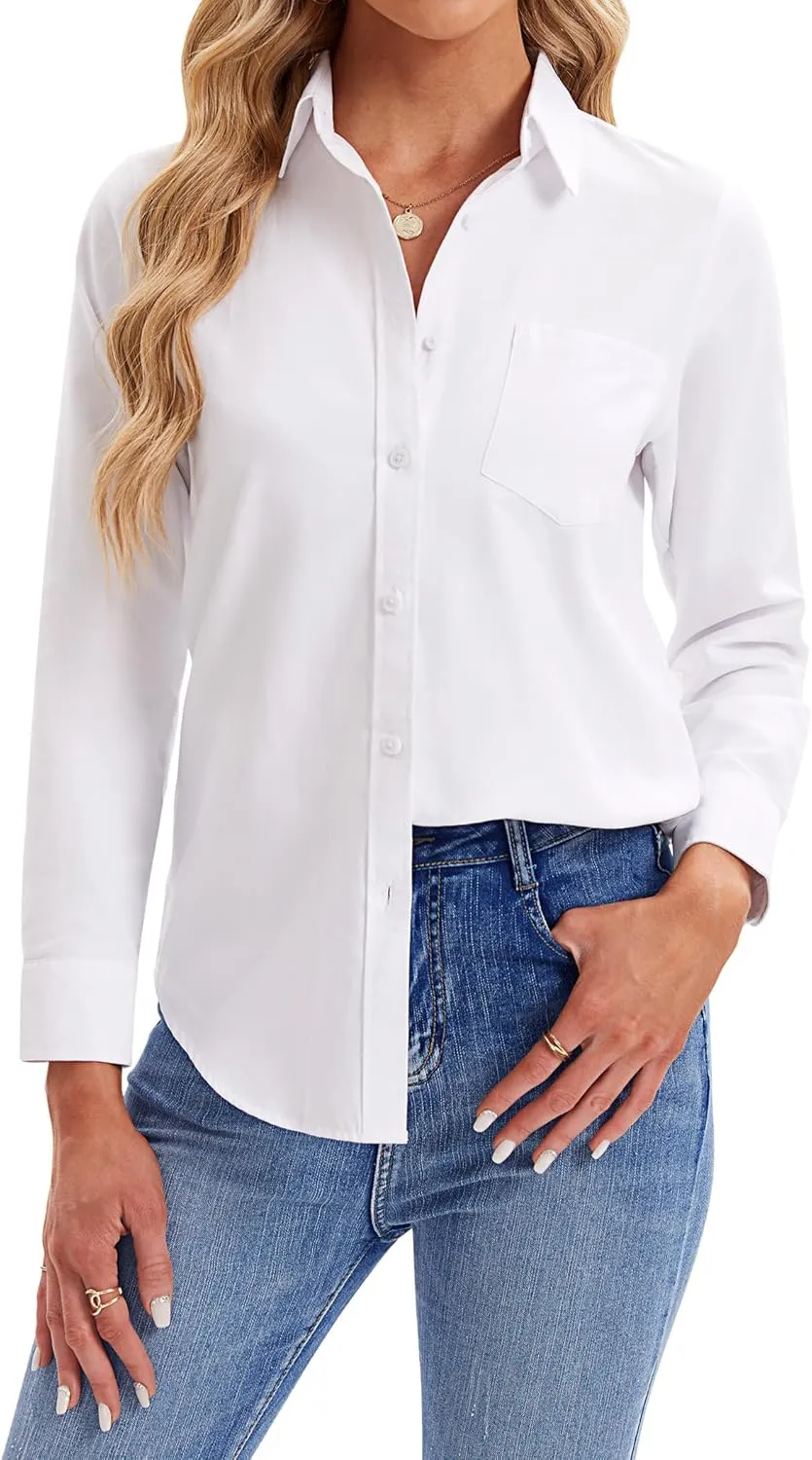siliteelon Womens Button Down Shirts Long Sleeve Collared Office Work Blouses Tops with Pocket Oxford Shirts