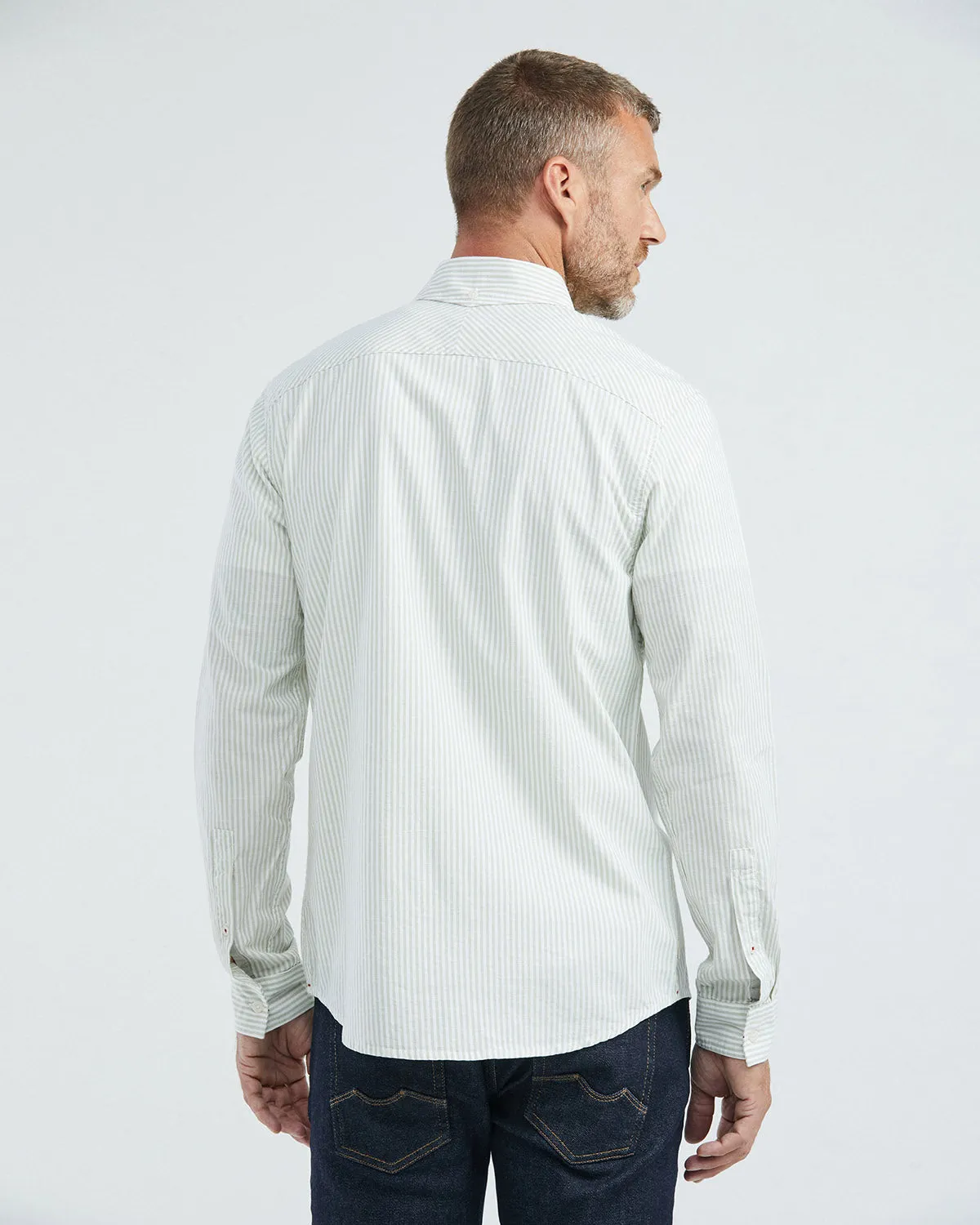 SLIM FIT STRIPED COTTON SHIRT IN GREEN