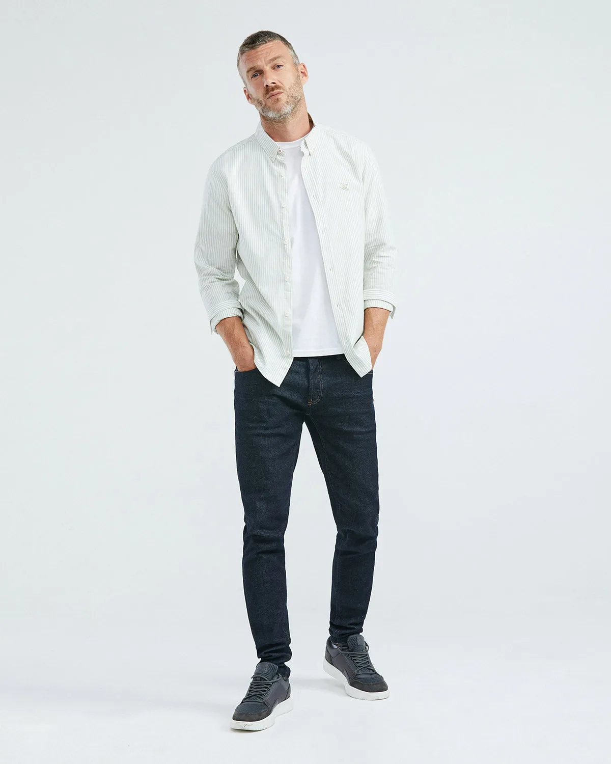 SLIM FIT STRIPED COTTON SHIRT IN GREEN