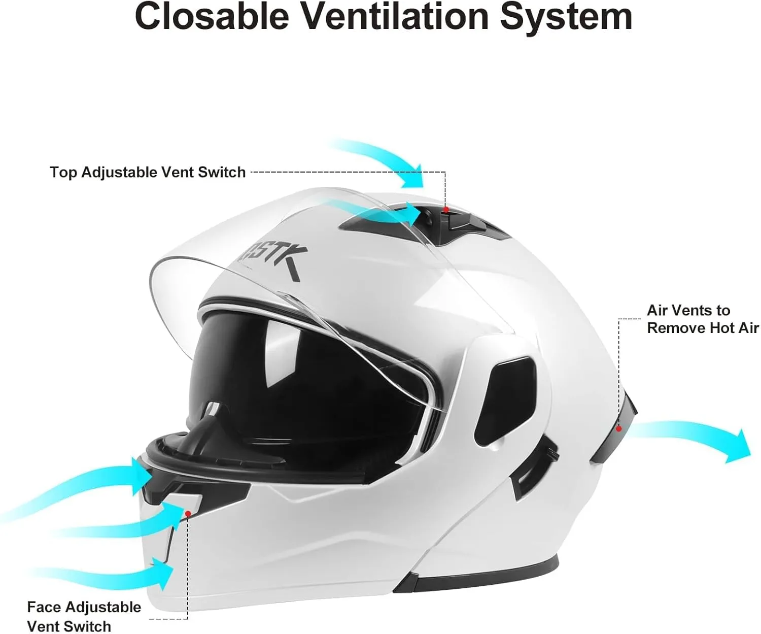 SPARK DOT Approved Modular Flip-Up Dual Visor Motorcycle Full Face Helmet, White, Small (55-56cm)