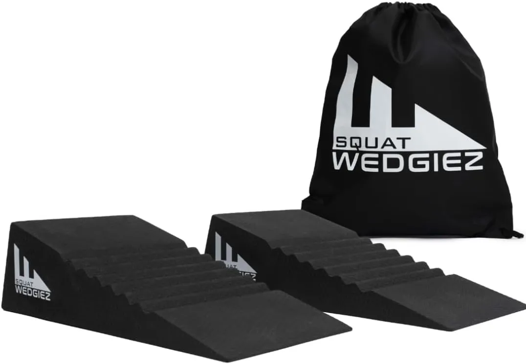 Squat Wedge Pair For Knees Over Toes Training- Anti-Slip Squat Ramps for Lower Body Strength- Slant Board for Squats, ATG Split Squats,Calf Stretching- Squat Wedge Block with Free Video