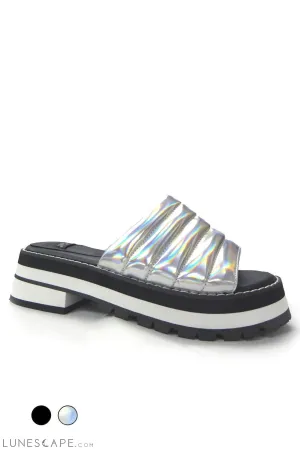 SUNLIGHT Iridescent Metallic Open Toe Platform Slide Sandal
