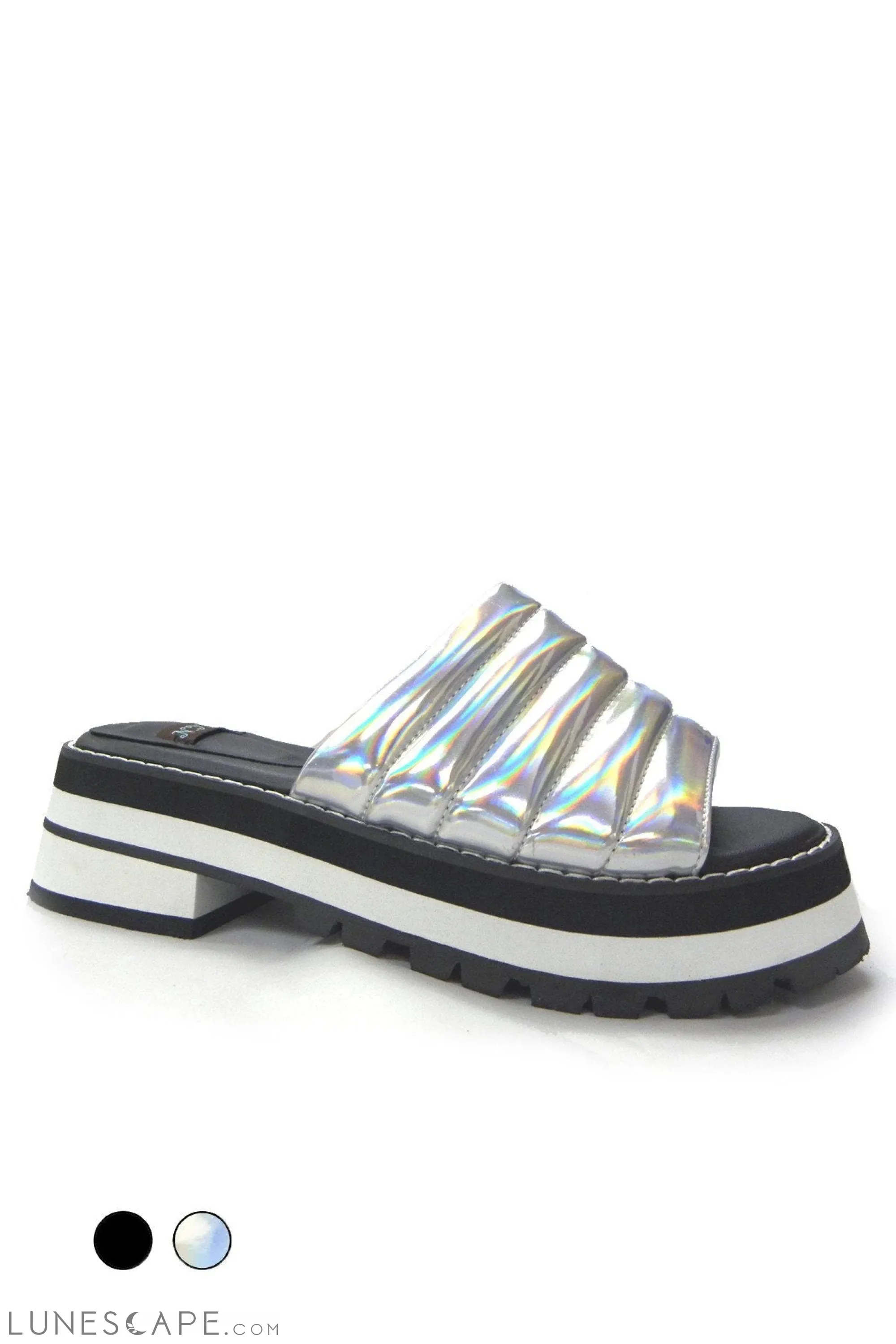 SUNLIGHT Iridescent Metallic Open Toe Platform Slide Sandal