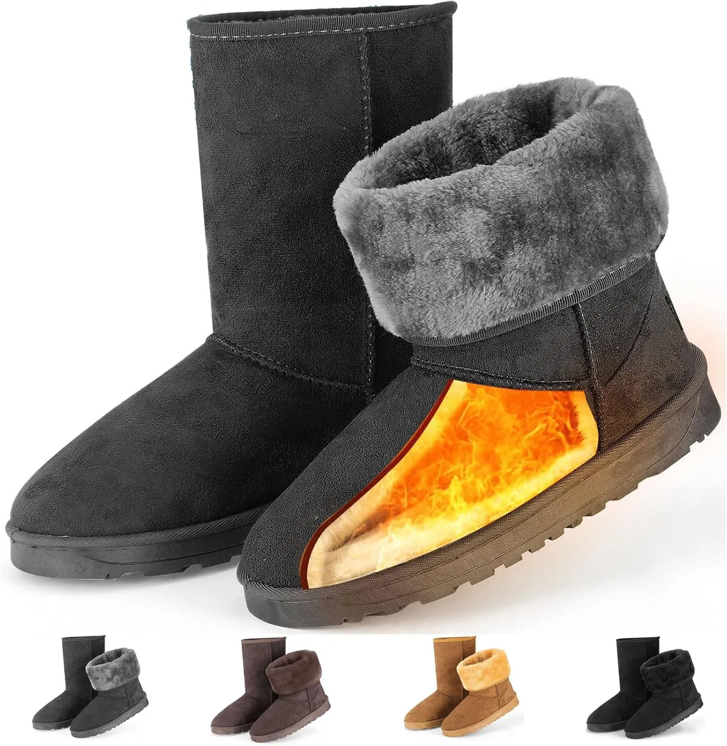 Winter Boots for Women, Classic Mid-Calf Snow Boots, Waterproof Warm Fur Lining Fashion Winter Boots for Women Girls Ladies Outdoor, Slip on & Comfortable, Anti-Slip, Size: 5-10 US