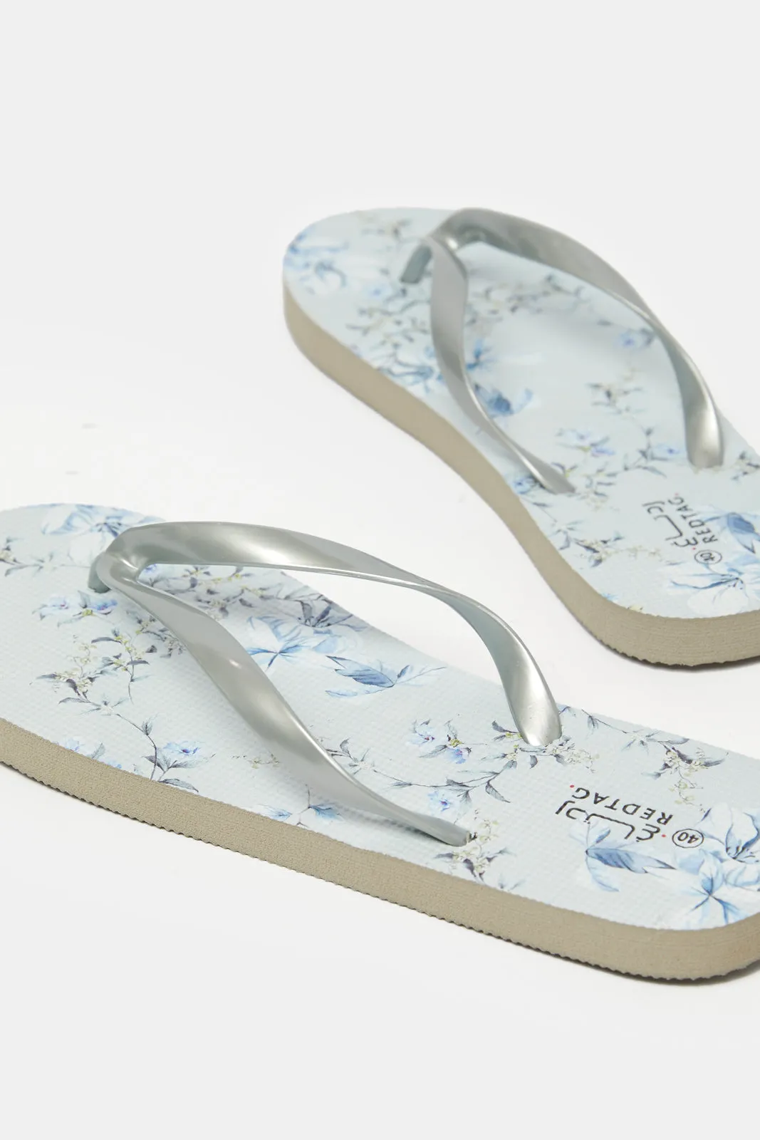 Women Grey Floral Flip-Flop