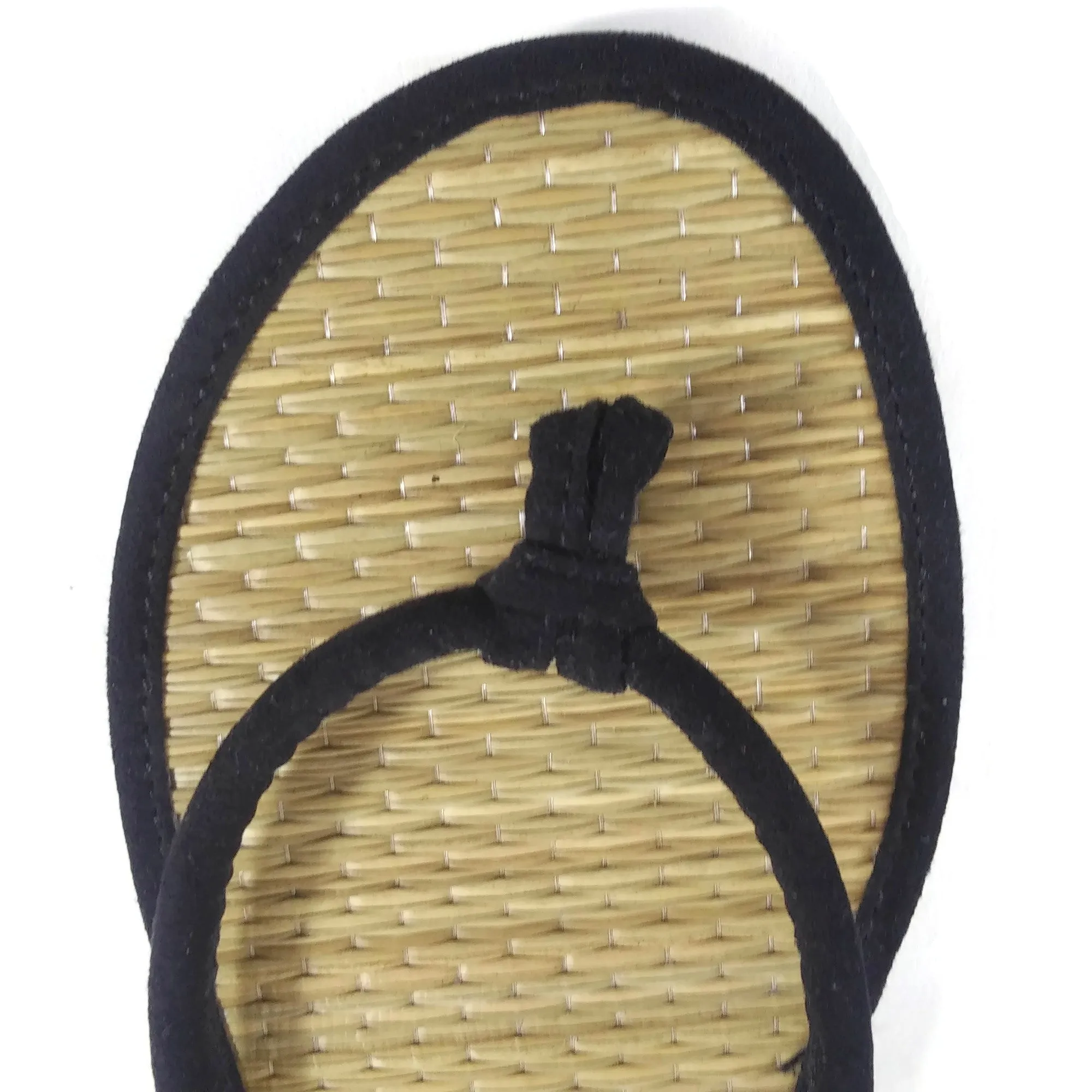 Women's Flat Bamboo Straw Thong Flip Flop Sandals Black