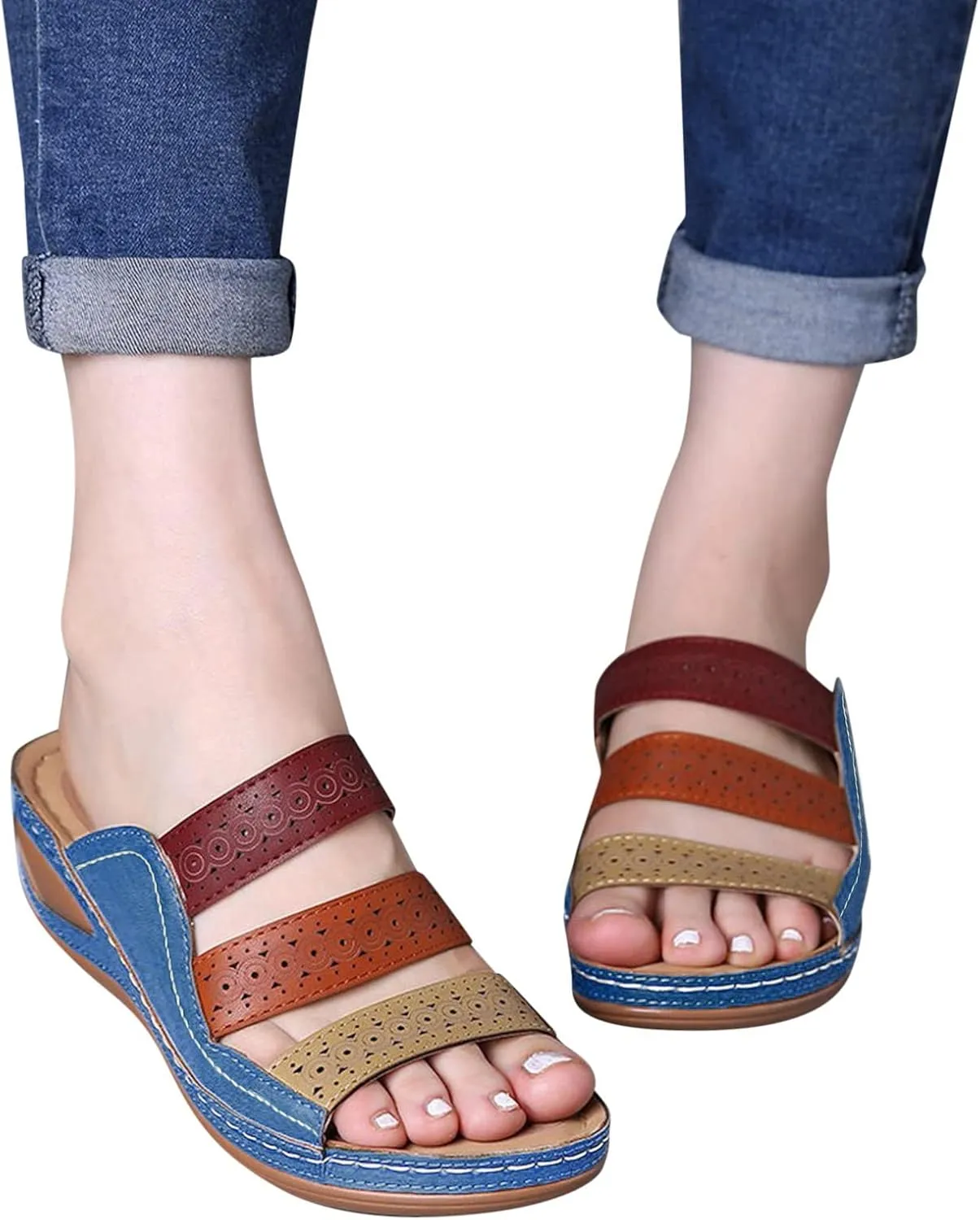 Womens Sandals with Arch Support Walking Flip Flops Shower Wide Wedge Sandal Dressy Summer Arch Support Shoes for Woman Wedge Shoes Slip On Wide Width Dressy Orthopedic Shoe