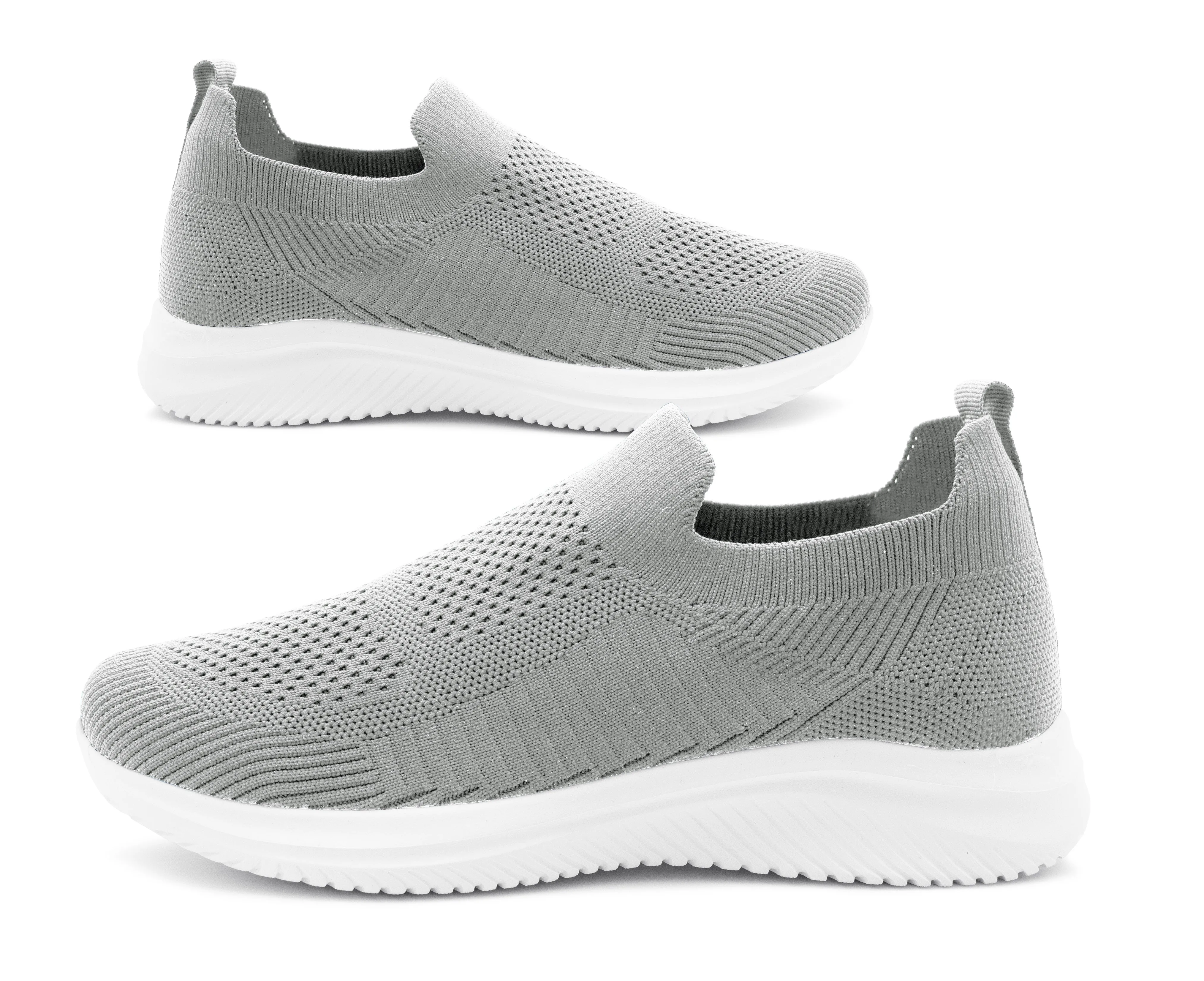 Womens Slip On Grey Breathable Mesh Ladies Lightweight Casual Flat Walking Active Sneaker Pumps Fashion Trainers