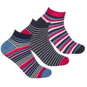 Womens Trainer Liner Socks Stripes Blue 3 Pairs