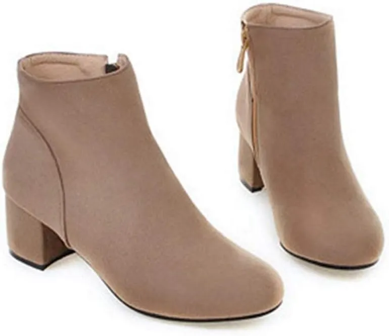 Women's Vegan Suede Dress Ankle Boots Round Toe Zipper Comfy Block Low Heel Booties Dressy Short Boot