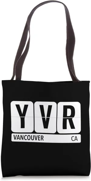 YVR Vancouver Canada Travel Souvenir Black Text Tote Bag